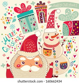 Merry Christmas and Happy New Year card with Santa Claus
