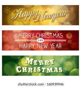 Merry Christmas and Happy New Year Vector Bokeh Background Banner