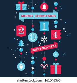 Merry Christmas and Happy New Year greeting card design. Vector illustration