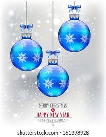 Merry Christmas and Happy New Year Background with balls 