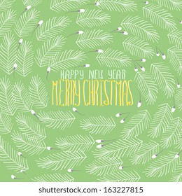  Merry Christmas and Happy New Year Card.  Christmas Wreath.