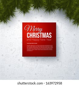 Merry Christmas and Happy New Year card with realistic fir. Use it for Your winter holidays design.
