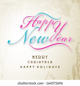 Merry Christmas and Happy New Year 2014 celebration flyer. banner, poster or invitation with colorful stylish text on grungy background. 