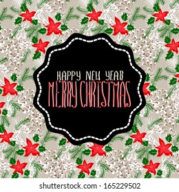 Merry Christmas and Happy New Year Card. Christmas Wreath