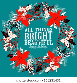 Merry Christmas and Happy New Year Card. Elegant Christmas background with snowflakes and place for text. Vector Illustration.