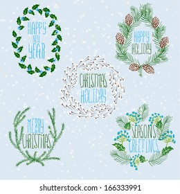 Merry Christmas and Happy New Year Card. Christmas Wreath.
