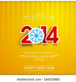 Merry Christmas and Happy New Year 2014 celebration flyer, banner or poster with stylish text and beautiful snowflake on vintage yellow background. 