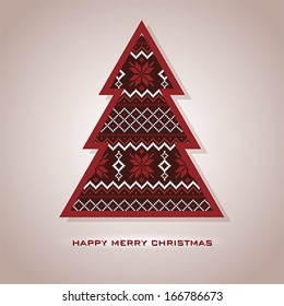 Merry Christmas and Happy New Year with tree. Greeting Card template, vector