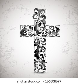 Merry Christmas and Happy New Year 2014 celebration concept with stylish Christian Cross on abstract background. 