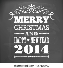 merry christmas and happy new year on blackboard card. isolated from background. layered.