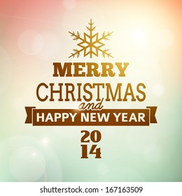 merry christmas and happy new year 2014 vector poster card.