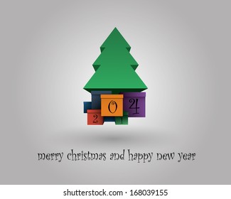 merry Christmas and happy new year. holiday white background, gift boxes and stylized Christmas tree