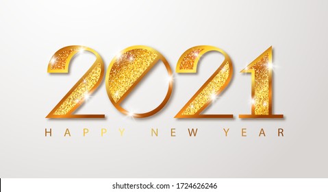 Merry Christmas and Happy New Year 2021 banner. Luxury golden numbers with glitter.Vector Design Template