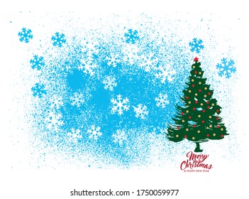 Merry  Christmas and Happy New Year isolated on snowflakes background. Hand drawn illustrations. Usable for advertisement, banners, card, book cover, brochure, decoration, poster and etc.