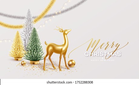 Merry Christmas and Happy New Year Background with realistic holiday decorations. Vector illustration EPS10