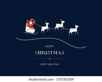 Merry Christmas and Happy New Year. Illustration of Santa Claus on the sky coming to City.