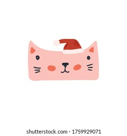Merry Christmas and Happy New Year illustration. Trendy style cat. Vector design template. Design for poster, card, invitation, placard, brochure, flyer.
