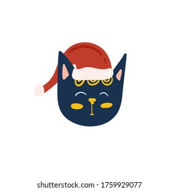 Merry Christmas and Happy New Year illustration. Trendy style cat. Vector design template. Design for poster, card, invitation, placard, brochure, flyer.