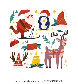 Merry Christmas and Happy New Year illustration. Trendy style. Vector design template. Design for poster, card, invitation, placard, brochure, flyer.