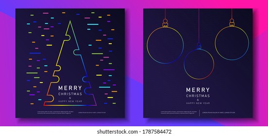 Merry Christmas and Happy New Year. Abstract multicolored Christmas fir tree on a black background. Vector