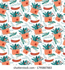 Merry Christmas and Happy New Year seamless pattern illustration. Trendy style. Vector design template. Design for poster, card, invitation, placard, brochure, flyer.