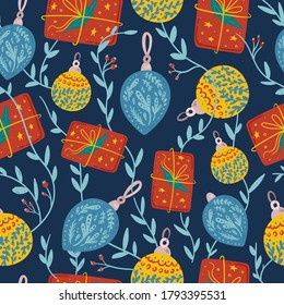 Merry Christmas and Happy New Year seamless pattern illustration. Trendy style. Vector design template. Design for poster, card, invitation, placard, brochure, flyer.