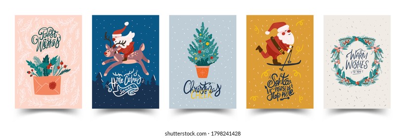 Merry Christmas and Happy New Year illustration. Trendy style. Vector design template. Design for poster, card, invitation, placard, brochure, flyer.