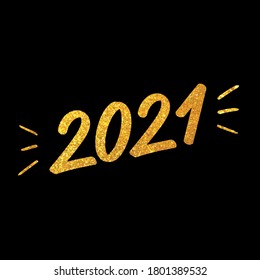 Merry Christmas and Happy New Year banner 2021. Golden numbers with glitter.  Festive luxuriously numbers design vector illustration on black background eps for poster, card and decors