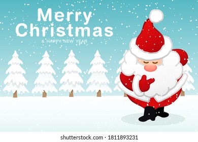 Merry Christmas and happy new year greeting card with Santa Claus, Cute holiday cartoon character, Vector illustration for your design
