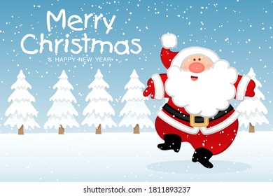 Merry Christmas and happy new year greeting card with Santa Claus, Cute holiday cartoon character, Vector illustration for your design
