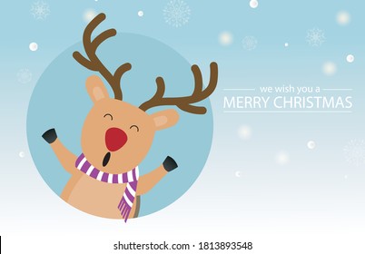 Merry Christmas and happy new year with cute reindeer in green background. Holidays cartoon character vector