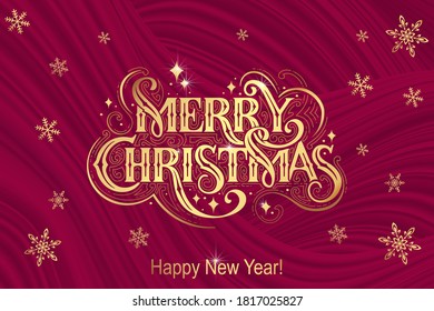 Merry Christmas and Happy New Year Vintage background with typography. Drawn by hands. Vector image.