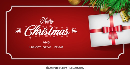 Merry Christmas And Happy New Year Concept, Vintage Background With Typography and Elements. Vector illustration.
