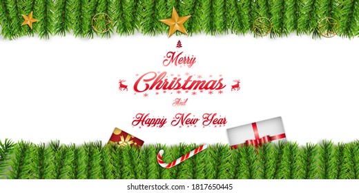 Merry Christmas And Happy New Year Concept, Vintage Background With Typography and Elements on White Background. Copy Space For Text. Vector illustration.
