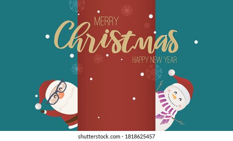 Merry Christmas and happy new year cute Santa Claus and Snowman.