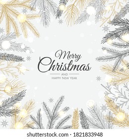 Merry Christmas and Happy New Year. Xmas background with Snowflakes, star and balls design.