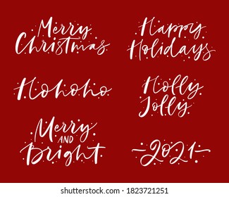 Merry Christmas and Happy New Year calligraphy set. Vector illustration