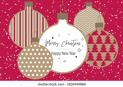 Merry Christmas. Happy New Year. Festive postcard.Red background. Winter background. Winter holiday theme. Happy Holidays. Vector illustration