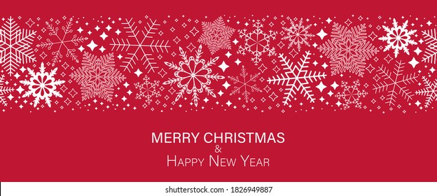 Merry Christmas. Happy New Year. Festive postcard.Red background. Winter background. Winter holiday theme. Happy Holidays. Vector illustration