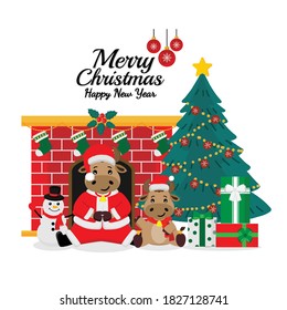 Merry Christmas and happy new year greeting card. 2021 Ox zodiac.