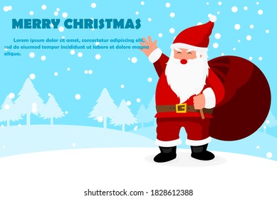 Merry Christmas and Happy new year. Letters for the holiday greeting gift poster. Xmas card. Design for Christmas day festival. Santa Claus in winter. Vector illustration.