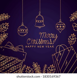 merry christmas happy new year gift and bag design, winter season and decoration theme Vector illustration