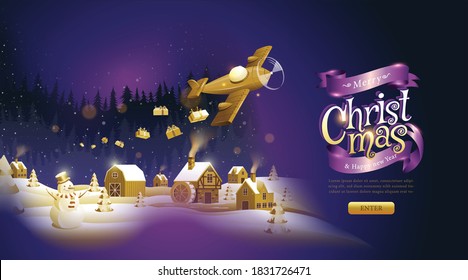 Merry Christmas, happy new year, calligraphy, Golden fantasy , vector illustration.