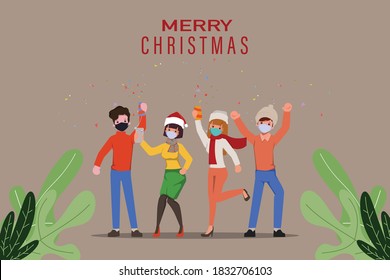 Merry Christmas and happy new year. Christmas party new normal concept with face mask.