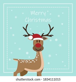 Merry Christmas and Happy New Year, Funny Reindeer with greeting card. vector illustration