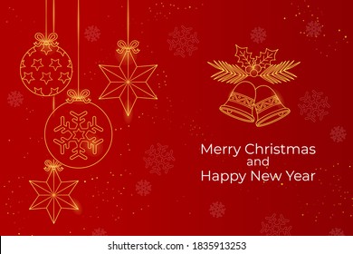 Merry Christmas and Happy New Year web banner illustration of gold luxury geometric art deco style element for elegant holiday celebration. vector illustration.