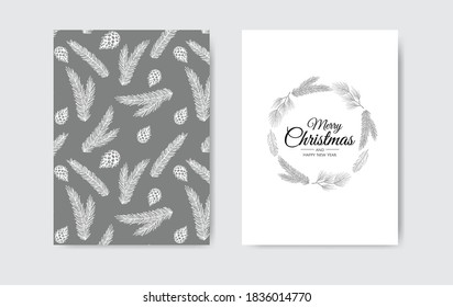 Merry Christmas and Happy New Year. Vintage Christmas vector illustration with xmas toys