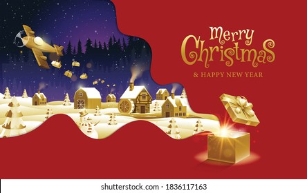 Merry Christmas, happy new year, calligraphy, Golden fantasy , vector illustration.
