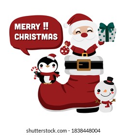 Merry Christmas and happy new year greeting card with cute character cartoon.