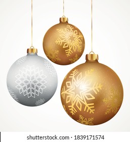 Merry christmas and happy new year design with  balls and confetti